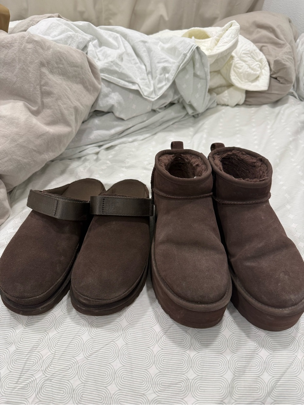 UGG Dark Brown Suede Clog and Mini Boot Set